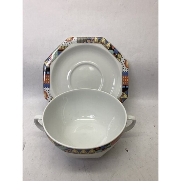 SELTMANN WEIDEN BAVARIA Indio 2 Handle Soup Cups Bowls with Saucers (Set of 4) - Picture 6 of 11